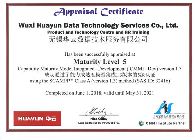 華云數據通過CMMI5全球最高級別認證，引領北京軟件開發新標桿